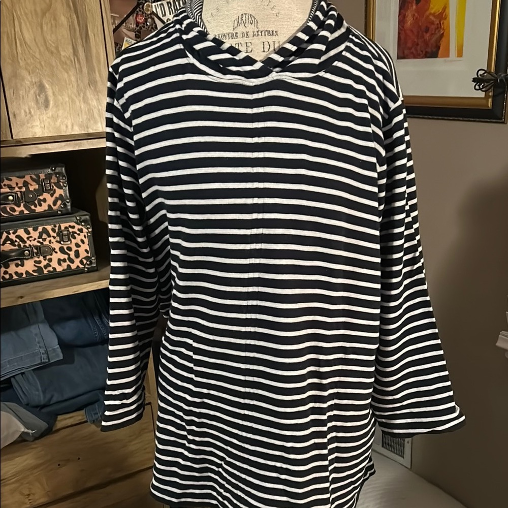 J Jill Black and White Hooded Striped Top - XL